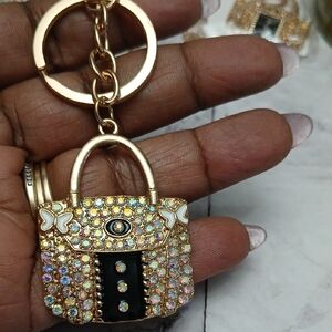 Gold and Black Rhinestone Purse Keychain